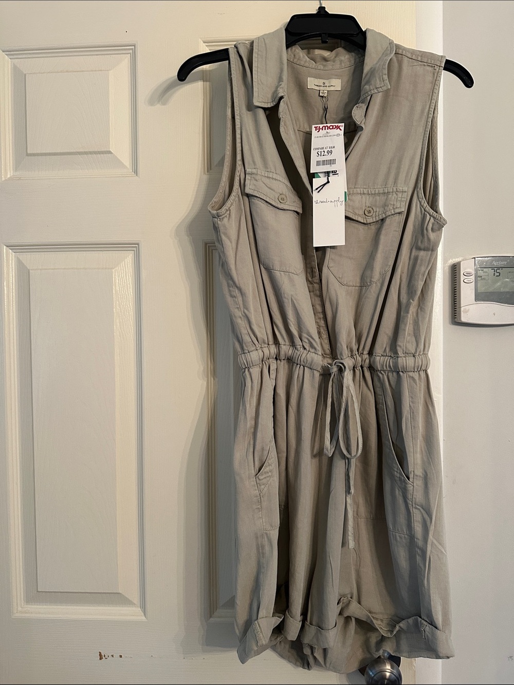 Thread & Supply Light Taupe Sleeveless Drawstring Romper Shorts